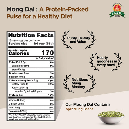 Laxmi Moong Dal (Split Mung Beans) - 2 Pound Bag